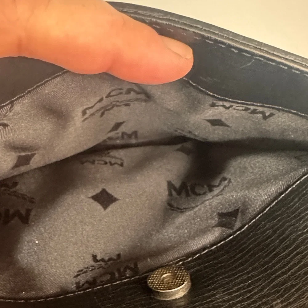 MCM Black Leather Messenger Bag